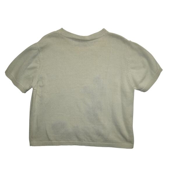 220 Hickory Cream Embroidered Floral Short Sleeve Sweater Top L Ramie Cotton - Picture 5 of 5